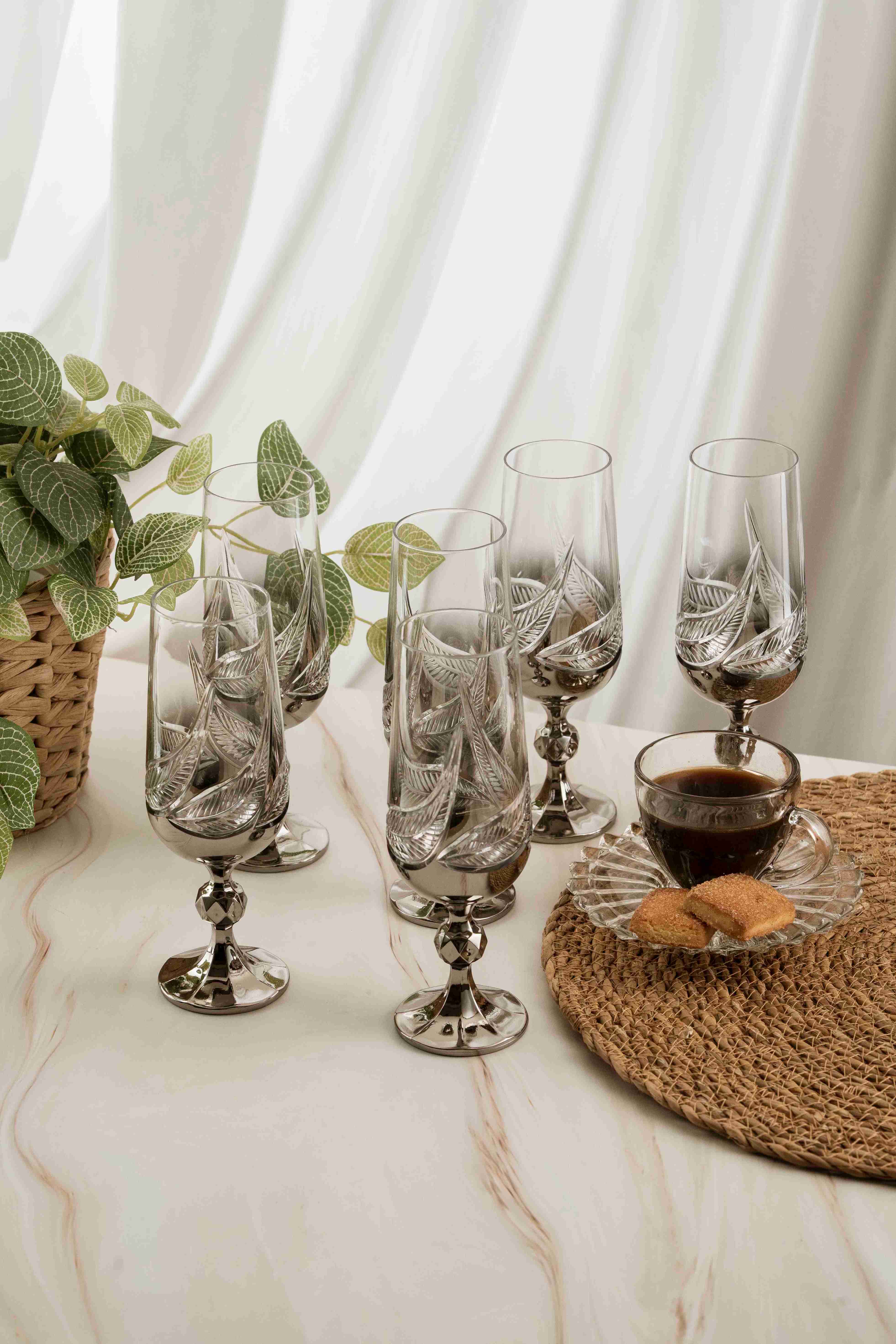 Gümüş Yaprak Kristal Kahve Yanı 180ml